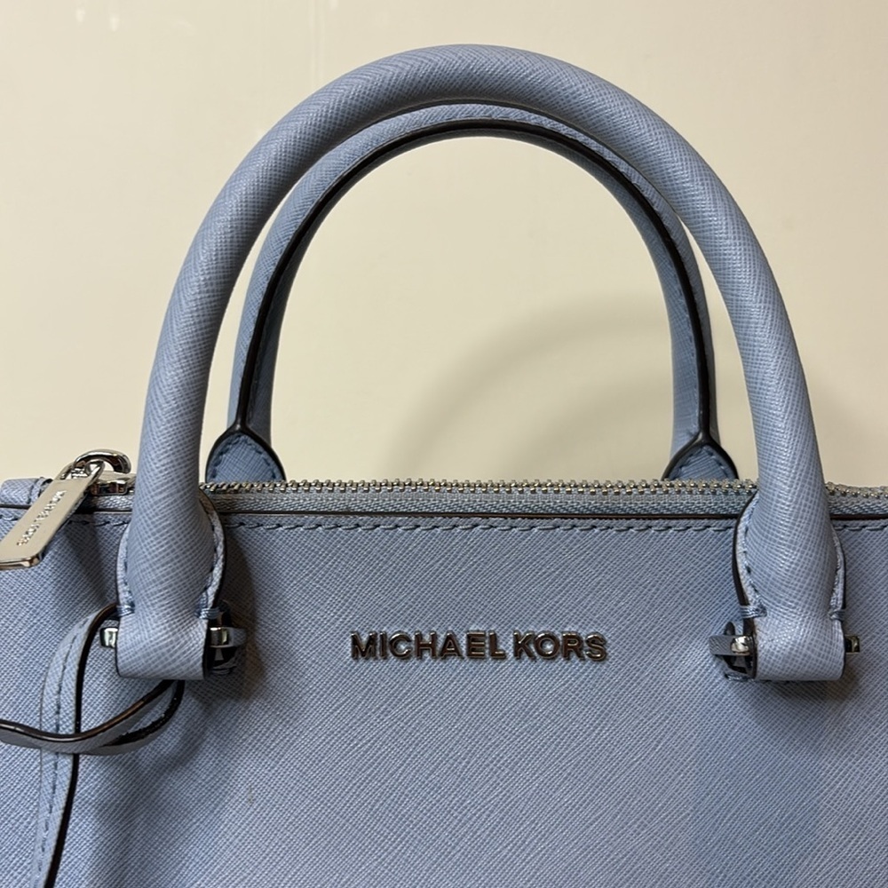 Michael Kors | Blue Sutton Saffiano Leather Removable Crossbody Satchel Bag - Picture 9 of 17